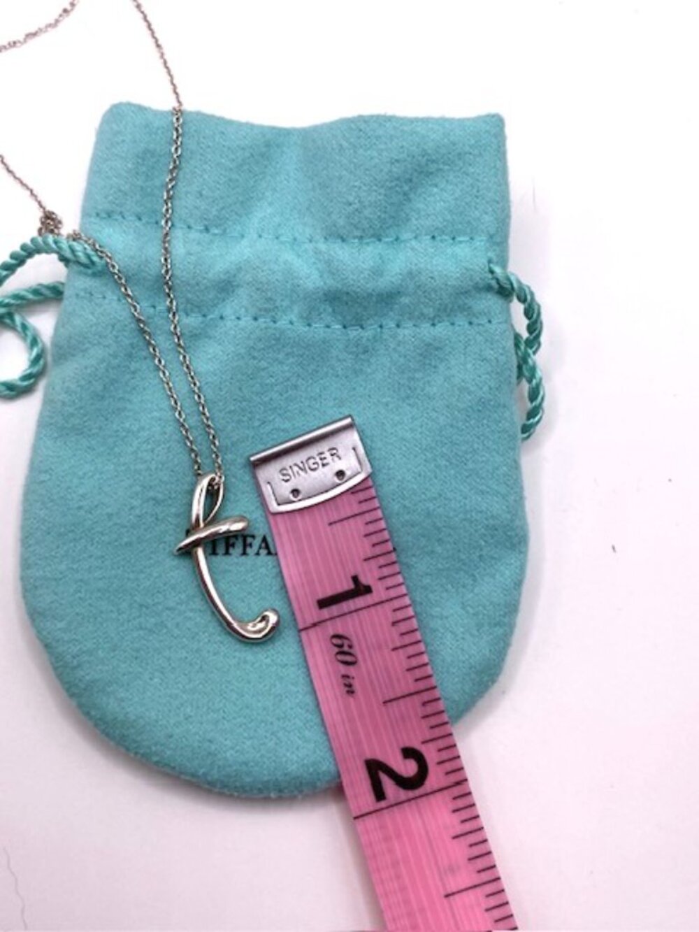 Tiffany & Co. Authentic Sterling Silver Necklace Alphabet Letter T Elsa Peretti - Picture 5 of 6